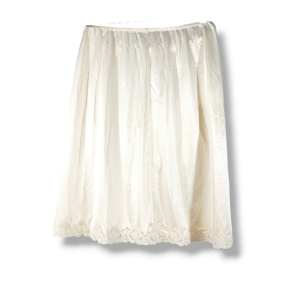 VTG EUC 70's Romantic Floral Lace Edge Trim Elastic Waist Half Slip Sz. S Ivory - Picture 1 of 7